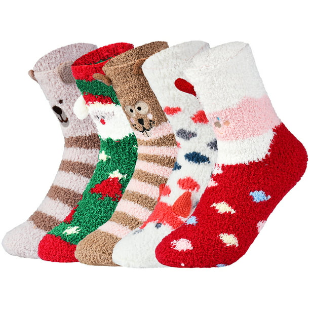 Women Ladies Cute Santa Coral Fleece Xmas Thicken Warm Fluffy Winter Floor Socks 